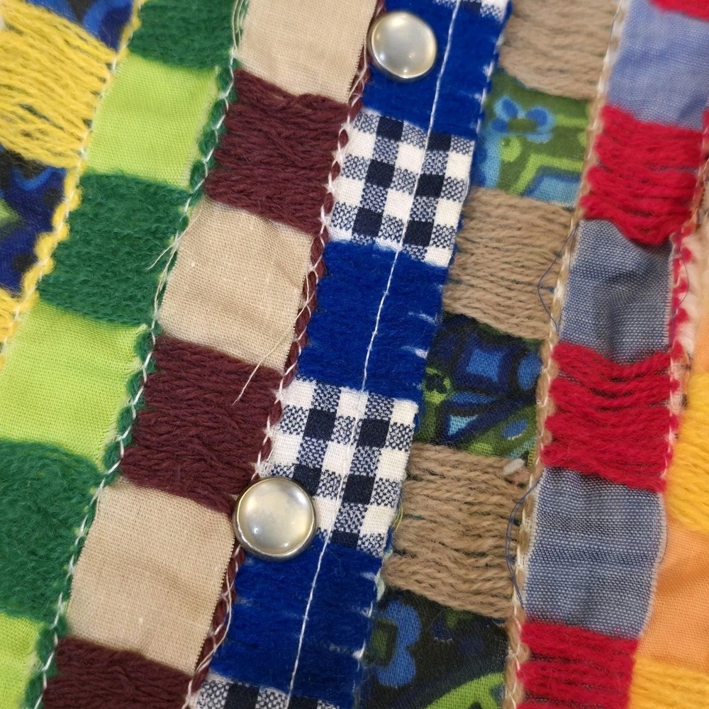 Vintage 70s Patchwork Boho Hippie‎ Festival Vest Women XS S Pearlsnap Lou Louis - Picture 9 of 13